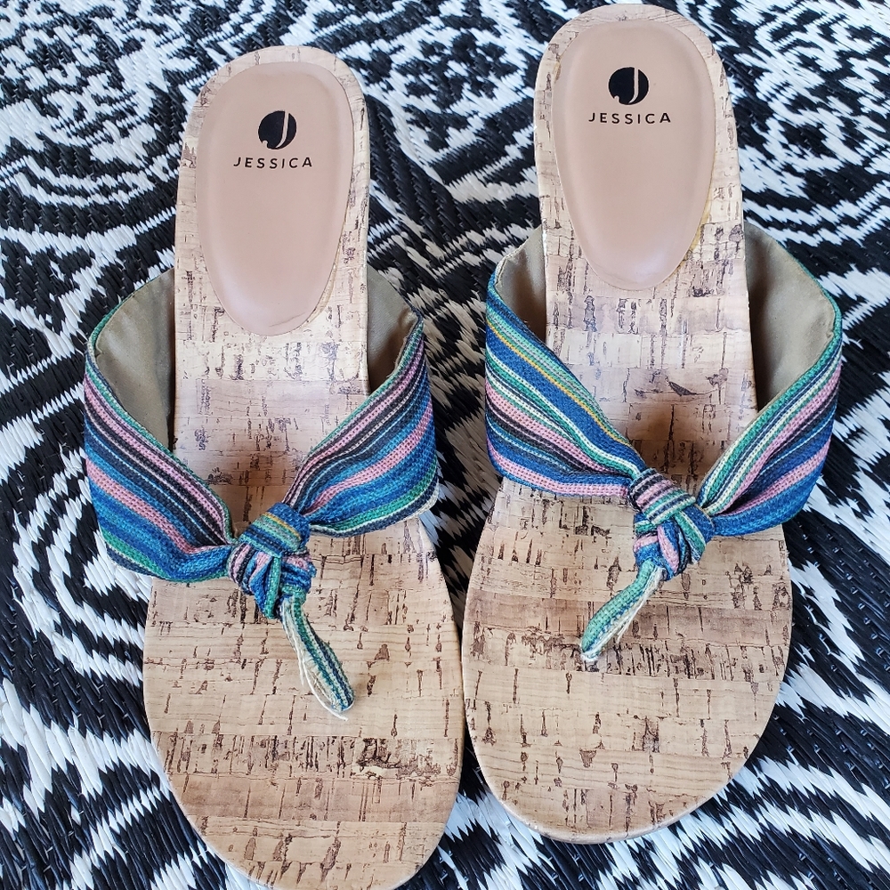 Jessica Wedge Sandals With Colourful Straps